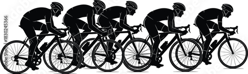 Road Cyclists in a Race Vector Illustration, Group of Athletes on Bicycles in Peloton Formation, Speed and Endurance Sport Graphic Silhouette