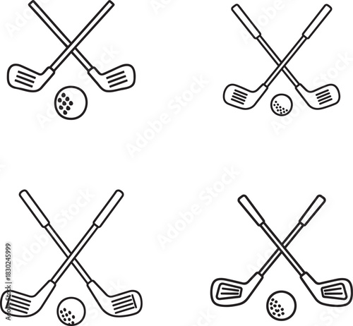 Golf club and ball doodle set hand drawn line art vector illustration