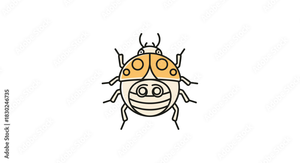 Naklejka premium A bright and friendly cartoon illustration of an orange and white ladybug with distinctive spots and antennae, on a clean white background.