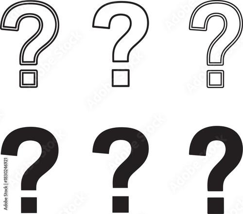 Question mark collection in  line art and Silhouette uncertainty and inquiry