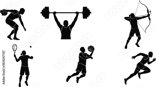 Dynamic Athlete Silhouettes Engaged in Sports