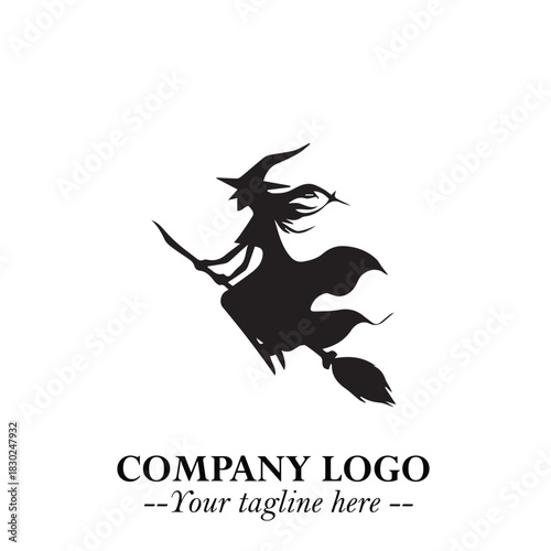 Mystical Black Witch Logo Symbol on White Background for Modern Magical Branding Design Effects