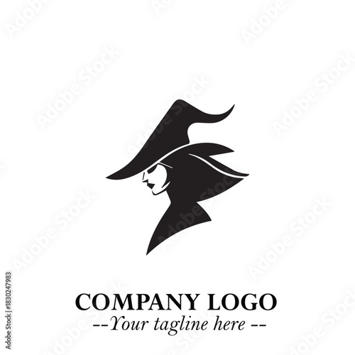 Mystical Black Witch Logo Symbol on White Background for Modern Magical Branding Design Effects