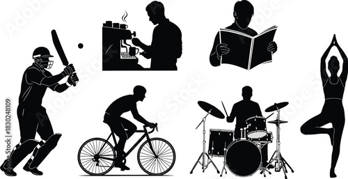 Diverse Human Activities Hobbies and Leisure Silhouettes