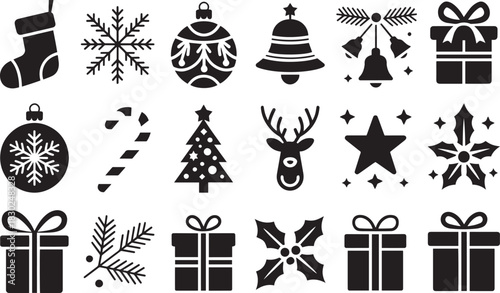 Elegant Holiday Clipart Collection with Christmas Trees Snowflakes Bells and Gifts
