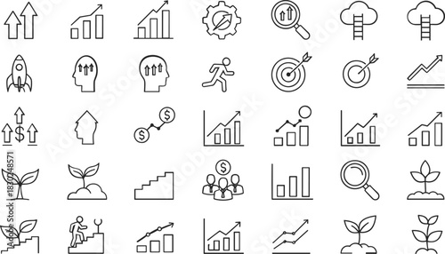 Collection of business growth and success icons silhouette