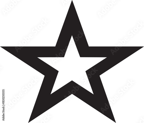 A graphic illustration of a five-pointed star with a thick black outline and a hollow white center in the shape of a smaller star.