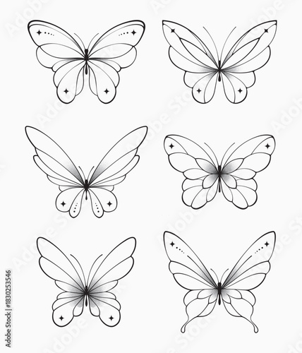 Set of butterfly tattoo illustrations
