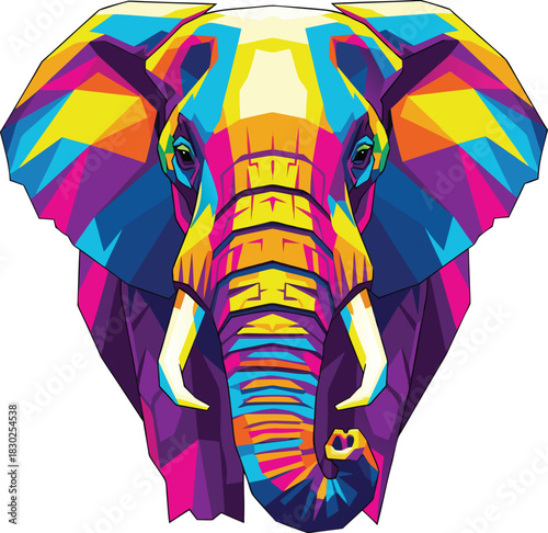 Vibrant Geometric Elephant Portrait Colorful Abstract Animal Illustration for Design