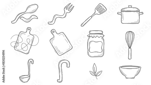 Kitchen Utensils and Tools Illustration for Culinary Activities.
