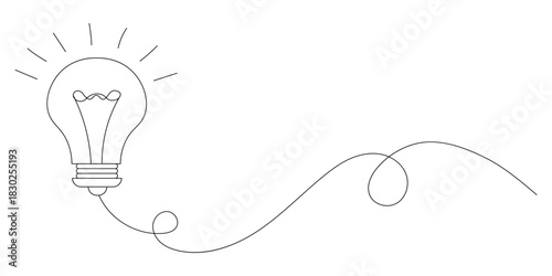 Simple Line Art Light Bulb with Cord Representing Idea Generation and Innovation for Creative Designs and Presentations