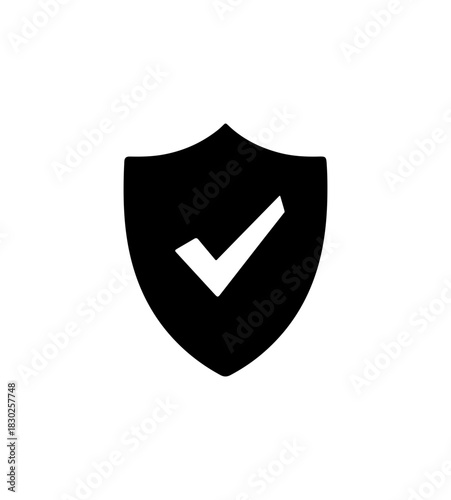 Shield icon with checkmark for security, safety and protection assurance in modern design