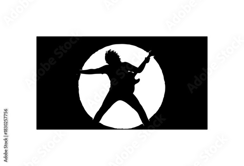 Dynamic rock guitarist silhouette performing with passion under spotlight, music concert vibes