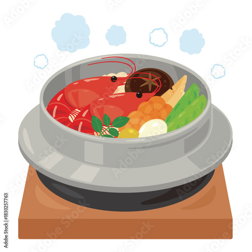 五目釜飯のイラスト／Illustration of Gomoku Kamameshi (Mixed Rice in a Pot)