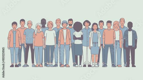 A diverse group of people standing together, representing community and inclusivity.