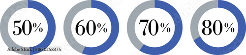 Infographic Circle with Percentage Icon set. Round diagrams icons for infographics from 0 to 100 percent collection.Design for dashboards, UI, reports, and analytics visuals. Vector illustration.