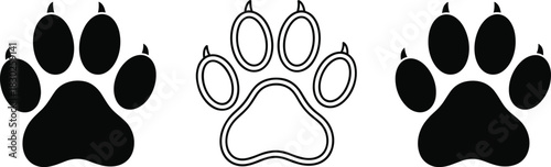 Three paw print illustrations black and white