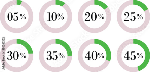 Infographic Circle with Percentage Icon set. Round diagrams icons for infographics from 0 to 100 percent collection.Design for dashboards, UI, reports, and analytics visuals. Vector illustration.