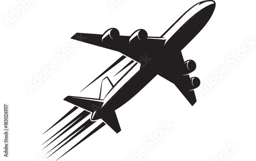 Powerful airplane soars into the sky with visible speed trails, ideal for travel concepts, flight adventures, vacation getaways, and transportation themes, a symbol of freedom and exploration