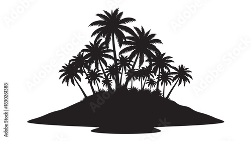 Escape to paradise with this stunning palm tree island silhouette, perfect for travel posters, tropical designs, and summer vacation promotions, conveying relaxation and adventure