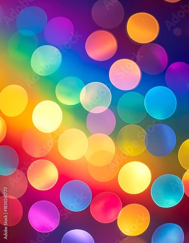 Softly blurred, luminous bokeh circles in a spectrum of vibrant colors