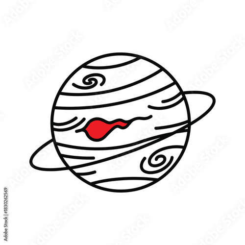 Stylized Planet with Red Swirl and Rings