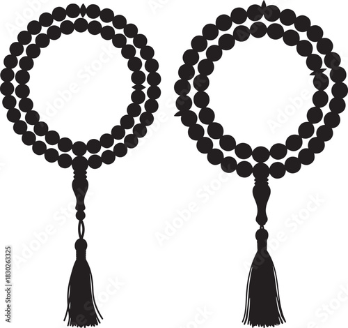 Two islamic prayer beads tasbih silhouette
