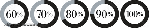 Infographic Circle with Percentage Icon set. Round diagrams icons for infographics from 0 to 100 percent collection.Design for dashboards, UI, reports, and analytics visuals. Vector illustration.