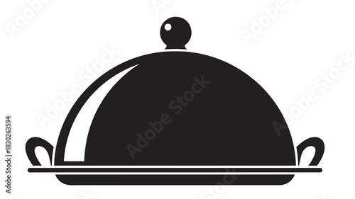 Elegant black cloche serving dish, ideal for restaurant menus and culinary designs showcasing exquisite cuisine, adds a touch of sophistication to your food presentation projects