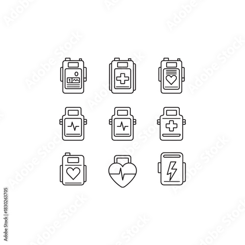 Defibrillator line art saving lives with rapid energy