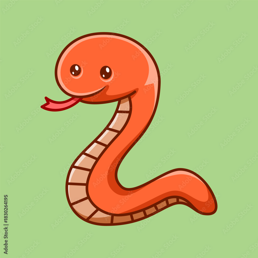 Fototapeta premium fun simple cute orange snake cartoon character isolated drawing line art style design illustration