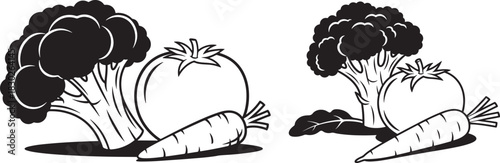 Two groups of fresh vegetables silhouette