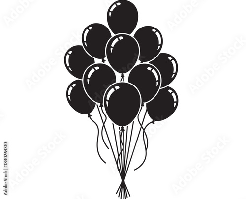Stylish bunch of black balloons floating for a sophisticated party, elegant celebration, or modern event decor, perfect for invitations, banners, and graphic designs for special occasions
