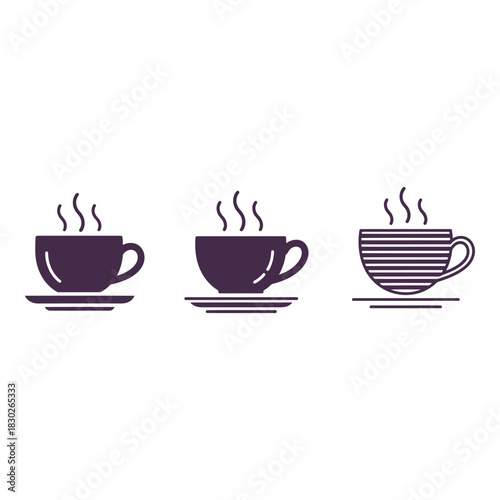 Three Coffee Cups with Steam in a Row Minimalist Design for Cafe Menu or Blog Post Header Simple Line Art