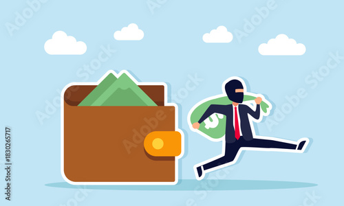 Thief stealing money from a wallet illustrating corruption practices in business