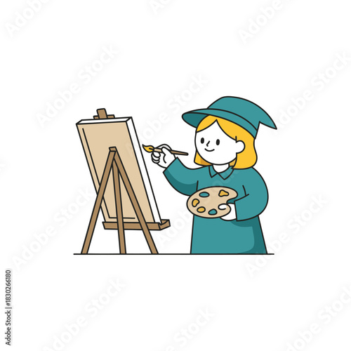 Artist painting on easel with brush and palette engaging in creative activity