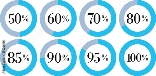 Infographic Circle with Percentage Icon set. Round diagrams icons for infographics from 0 to 100 percent collection.Design for dashboards, UI, reports, and analytics visuals. Vector illustration.
