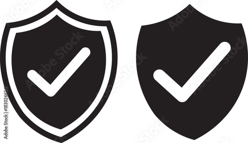Shield with check mark icon vector, security symbols collection, protection badges,Thin line icons with editable stroke, Privacy protection, data safety, secure access, web security symbols,
