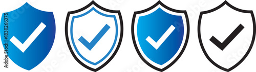 Shield with check mark icon vector, security symbols collection, protection badges,Thin line icons with editable stroke, Privacy protection, data safety, secure access, web security symbols,
