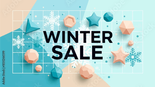 Minimalist Winter Sale Background with Geometric Ornaments