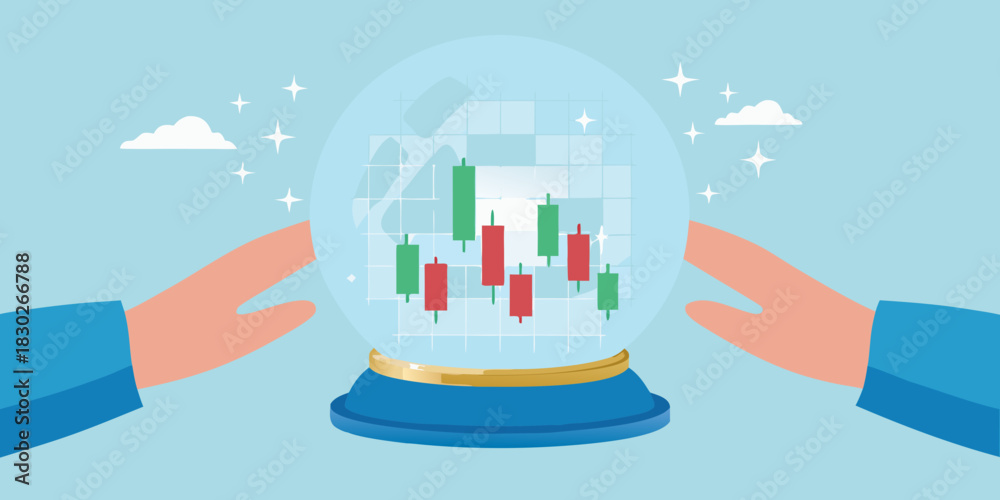 Obraz premium Predicting stock market trends with candlestick charts and a crystal ball