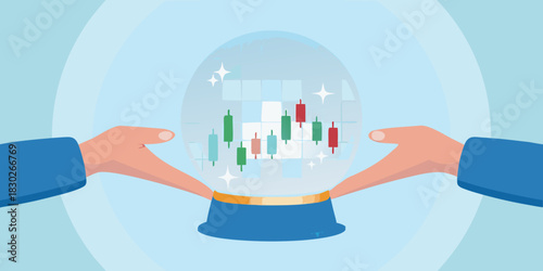 Predicting stock market trends with a crystal ball illustration