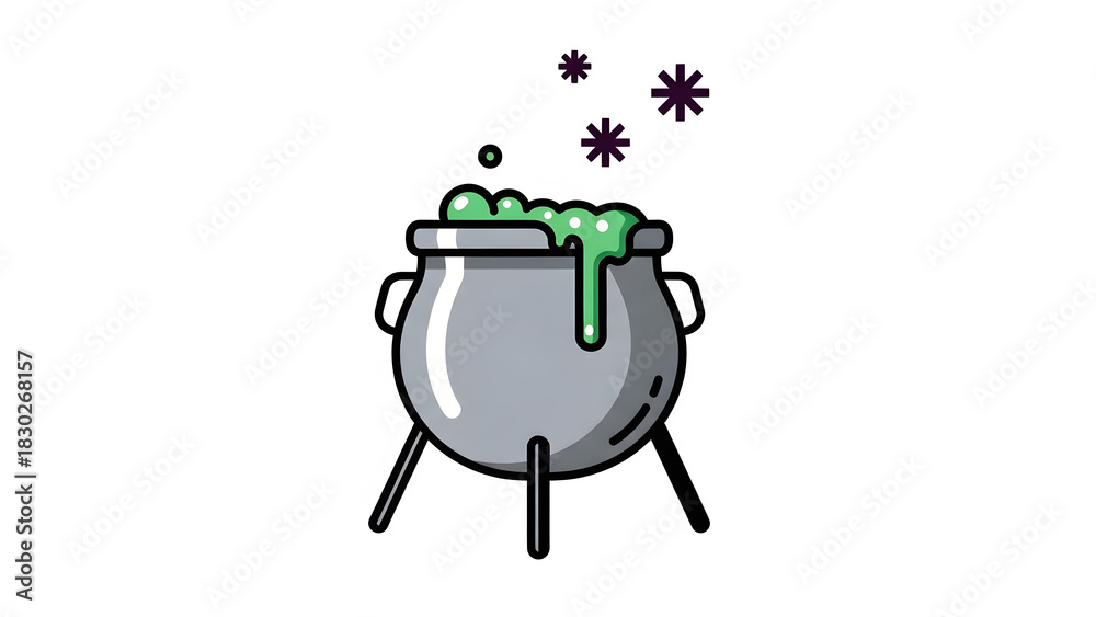 Fototapeta premium Halloween cauldron with bubbling potion vector illustration for spooky designs isolated on white bac
