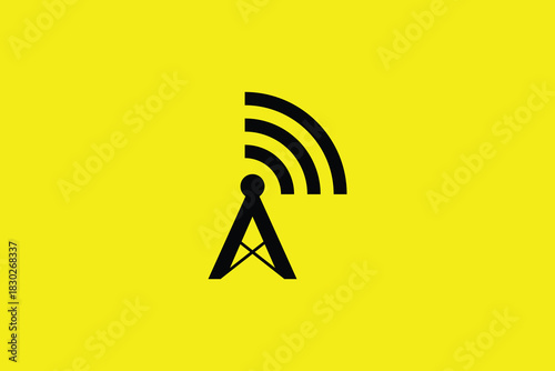 Letter A Signal Telecommunication Tower Logo Design on Yellow Background