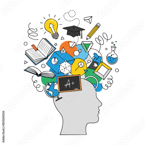 Creative Education Concept With Human Head And Learning Objects