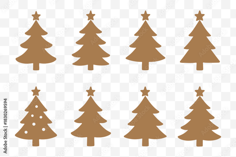 Obraz premium Christmas tree silhouette clipart set. Black Christmas tree drawing clip art collection in white background for x-mas season pine tree flat icon decoration vector illustration.