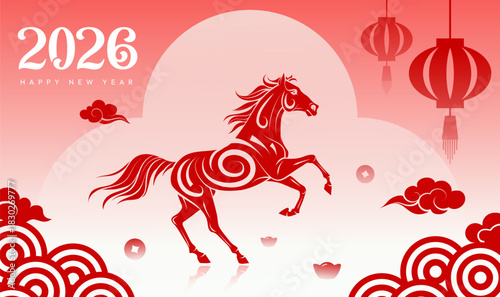 Chinese style paper cut happy atmosphere banner year of the horse Spring Festival