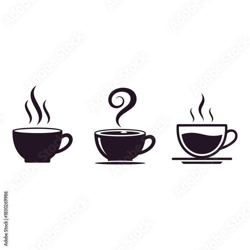 Three stylized cups of hot steaming coffee or tea offering a warm and comforting beverage experience vector illustration