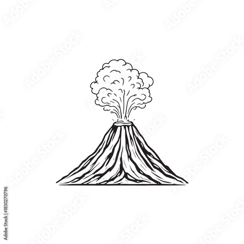 Volcano eruption line art molten lava flows