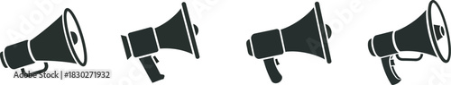 Megaphone icons vector set, loud speaker symbols for announcements, marketing, advertising, and public message on white Vector